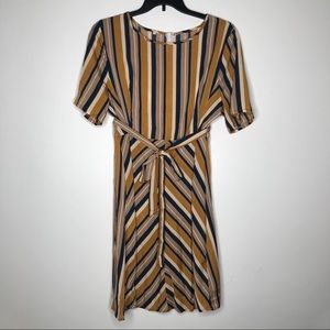 Plus Striped Self Tie Waist Dress